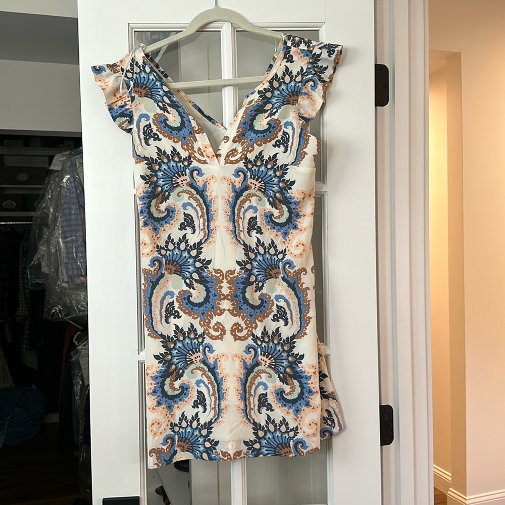 Tibi Size 4 Silk Paisley Open Back Mini Dress